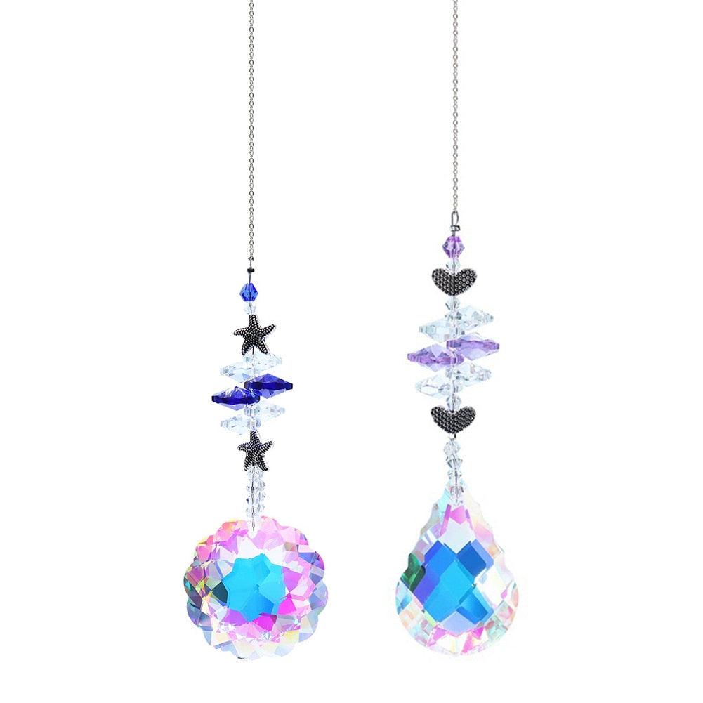 Pendentif Cristal Vent Étoile Lune Attrape-soleil Fait Main Attrape-lumière Prisme en Cristal Nouveauté Prisme Lumineux Coloré Lustre en Cristal Pendentif en Verre Perle Fil Cadeau Jardin Fait Main Fenêtre Mariage Rideau Lustre