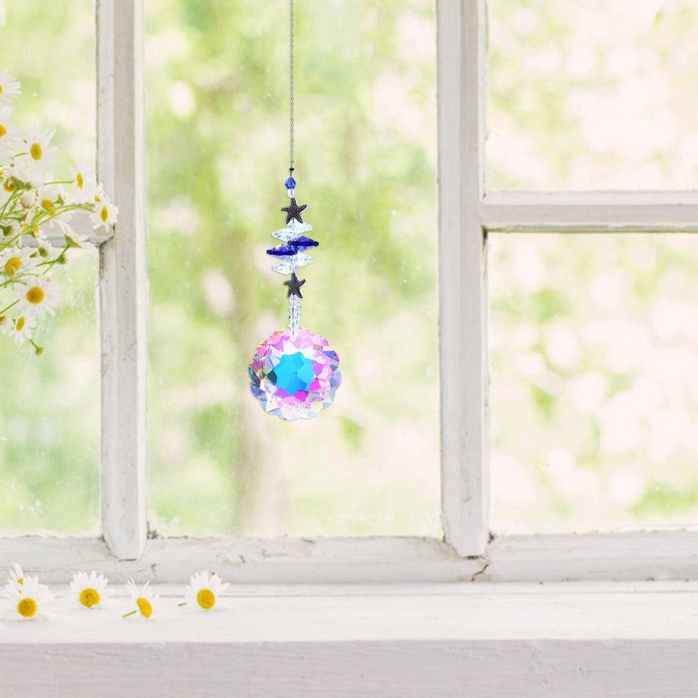 Pendentif Cristal Vent Étoile Lune Attrape-soleil Fait Main Attrape-lumière Prisme en Cristal Nouveauté Prisme Lumineux Coloré Lustre en Cristal Pendentif en Verre Perle Fil Cadeau Jardin Fait Main Fenêtre Mariage Rideau Lustre