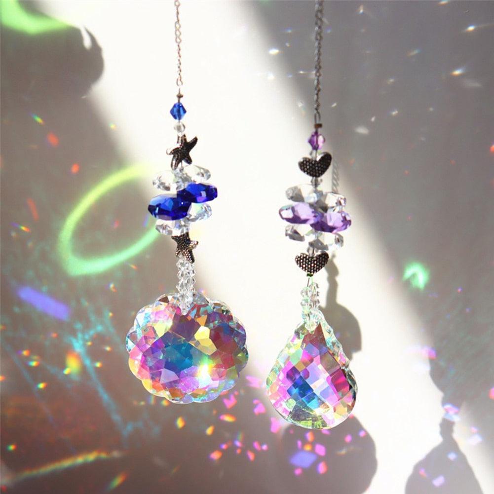 Pendentif Cristal Vent Étoile Lune Attrape-soleil Fait Main Attrape-lumière Prisme en Cristal Nouveauté Prisme Lumineux Coloré Lustre en Cristal Pendentif en Verre Perle Fil Cadeau Jardin Fait Main Fenêtre Mariage Rideau Lustre