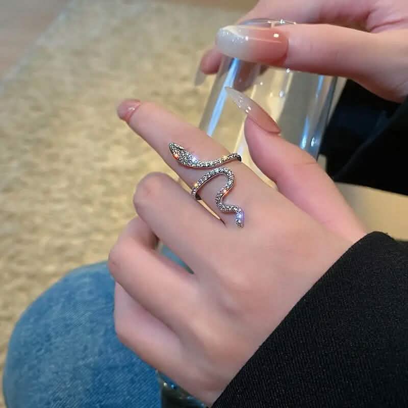 Bague réglable ouverte serpent sertie de zircone cubique