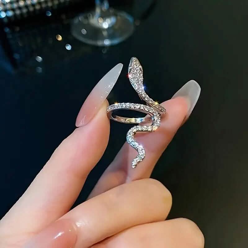 Bague réglable ouverte serpent sertie de zircone cubique