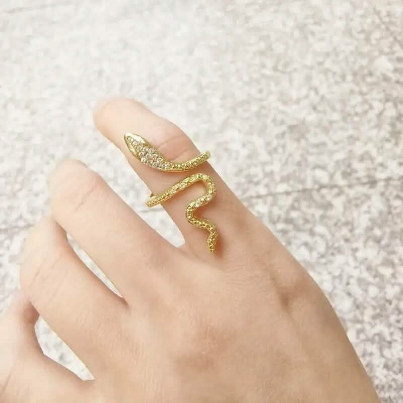 Bague réglable ouverte serpent sertie de zircone cubique