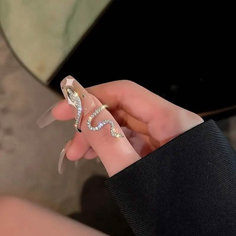 Bague réglable ouverte serpent sertie de zircone cubique