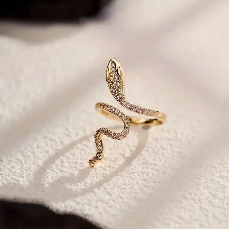 Bague réglable ouverte serpent sertie de zircone cubique