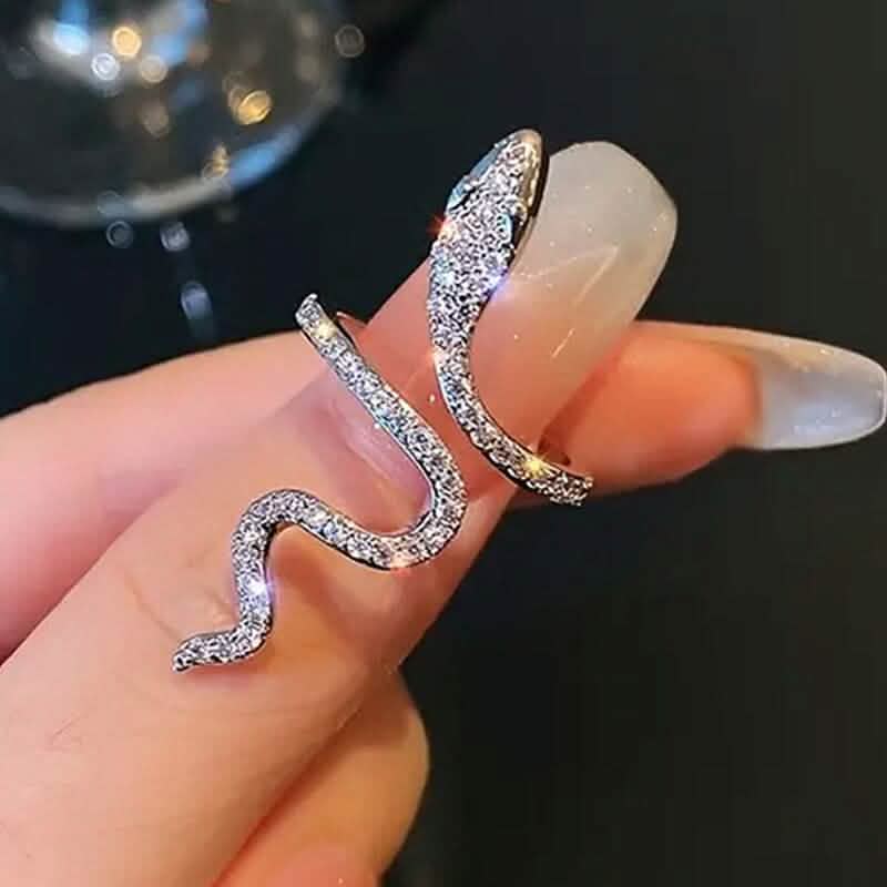 Bague réglable ouverte serpent sertie de zircone cubique