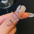 Bague réglable ouverte serpent sertie de zircone cubique