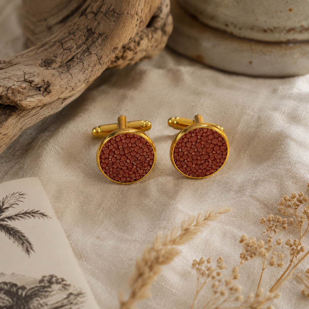 Boutons de manchette OOAK en cuir de raie recyclé
