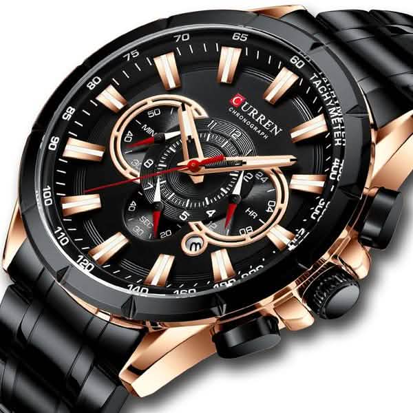 CURREN Montre Homme Multifonction Chronographe Calendrier Quartz Étanche Tout Acier