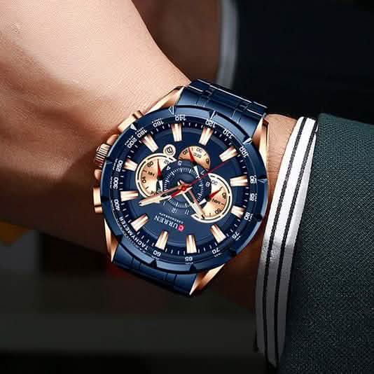 CURREN Montre Homme Multifonction Chronographe Calendrier Quartz Étanche Tout Acier