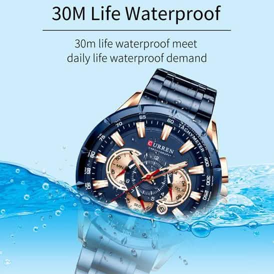 CURREN Montre Homme Multifonction Chronographe Calendrier Quartz Étanche Tout Acier
