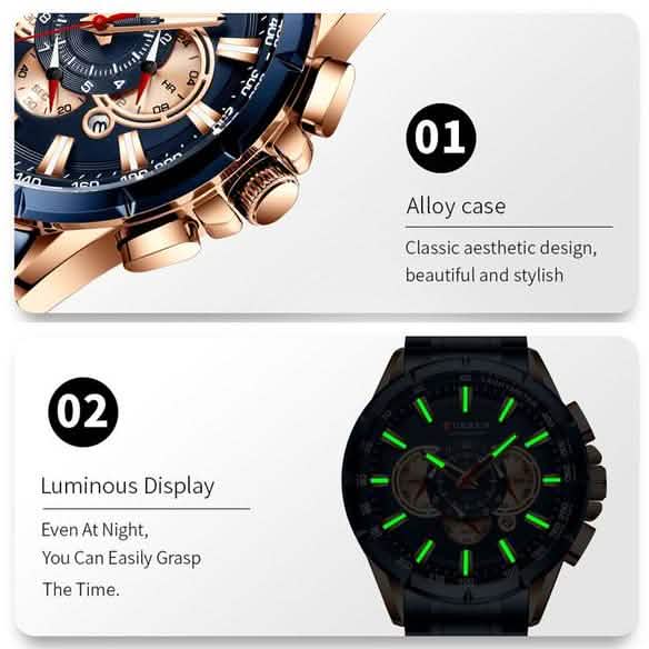 CURREN Montre Homme Multifonction Chronographe Calendrier Quartz Étanche Tout Acier