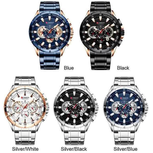 CURREN Montre Homme Multifonction Chronographe Calendrier Quartz Étanche Tout Acier