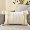 Housse de coussin en coton et lin, taie d'oreiller touffetée beige, housses de coussin décoratives tendance en coton tissé à la main, housses de coussin touffetées pour chambre à coucher et maison