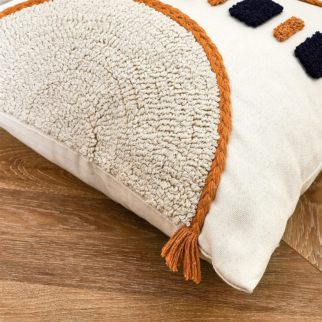 Housse de coussin en coton et lin, taie d'oreiller touffetée beige, housses de coussin décoratives tendance en coton tissé à la main, housses de coussin touffetées pour chambre à coucher et maison