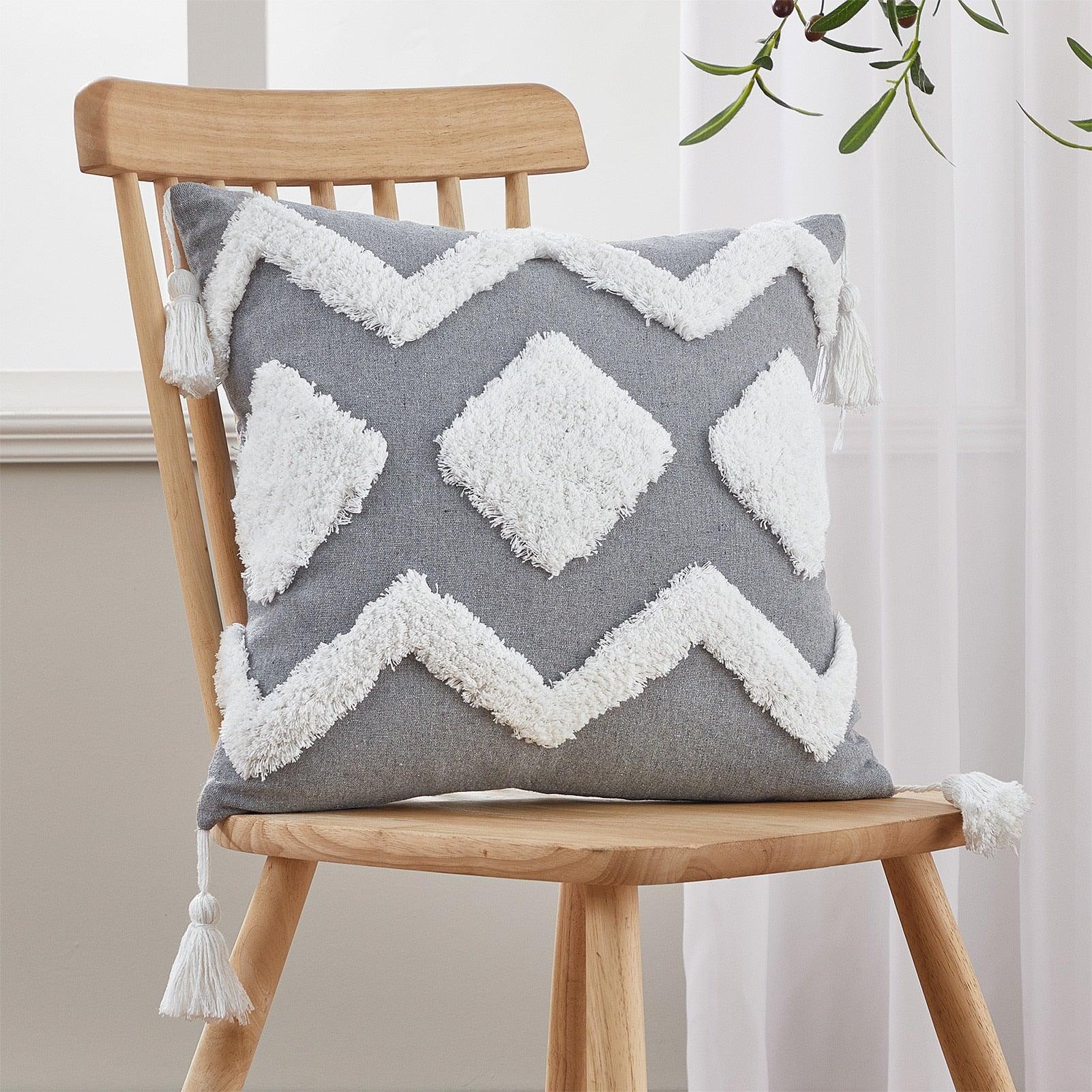 Housse de coussin en coton et lin, taie d'oreiller touffetée beige, housses de coussin décoratives tendance en coton tissé à la main, housses de coussin touffetées pour chambre à coucher et maison