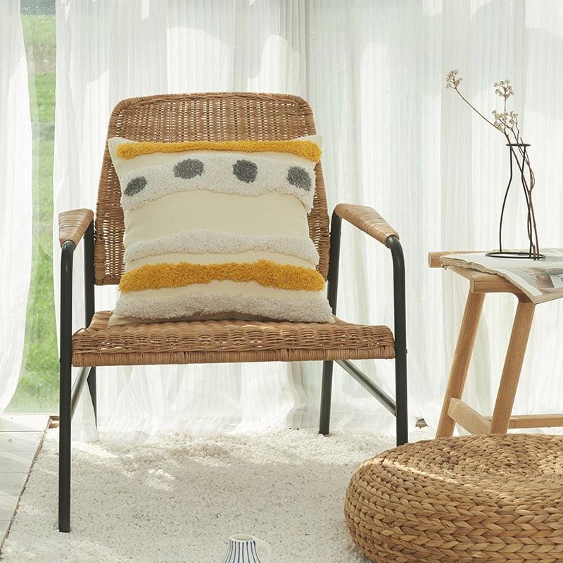 Housse de coussin en coton et lin, taie d'oreiller touffetée beige, housses de coussin décoratives tendance en coton tissé à la main, housses de coussin touffetées pour chambre à coucher et maison