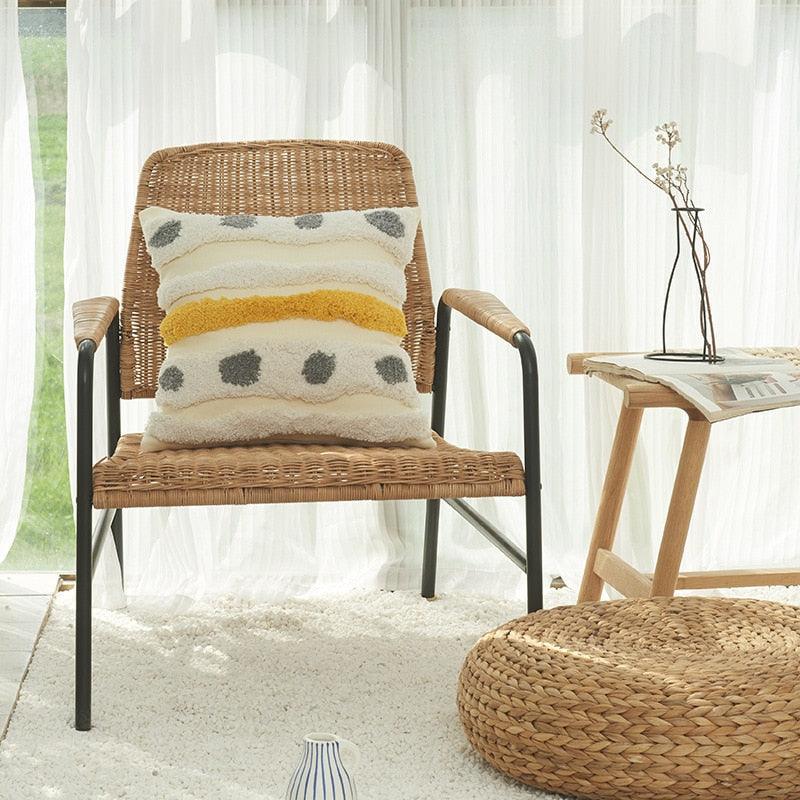 Housse de coussin en coton et lin, taie d'oreiller touffetée beige, housses de coussin décoratives tendance en coton tissé à la main, housses de coussin touffetées pour chambre à coucher et maison