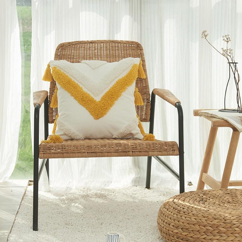 Housse de coussin en coton et lin, taie d'oreiller touffetée beige, housses de coussin décoratives tendance en coton tissé à la main, housses de coussin touffetées pour chambre à coucher et maison