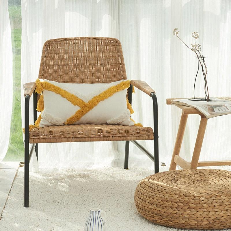 Housse de coussin en coton et lin, taie d'oreiller touffetée beige, housses de coussin décoratives tendance en coton tissé à la main, housses de coussin touffetées pour chambre à coucher et maison