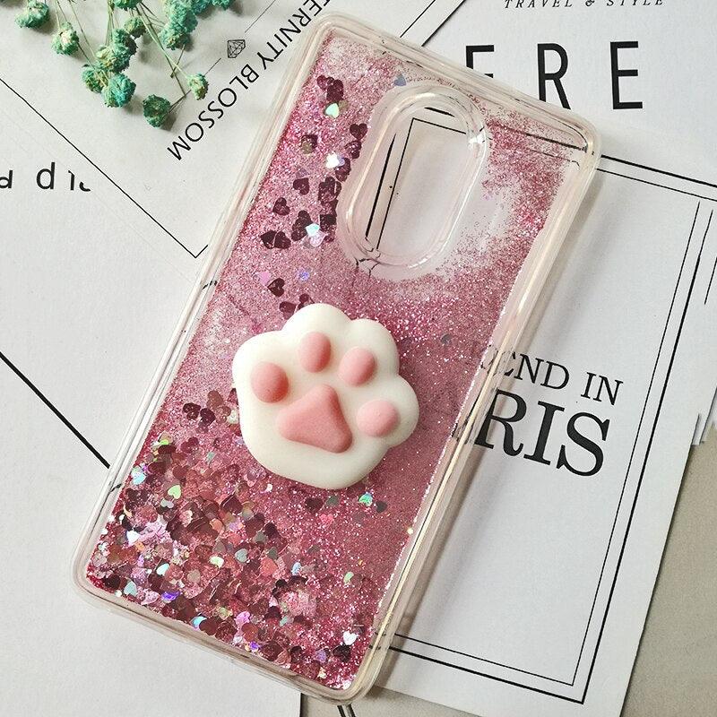Jolie coque 3D Squishy Cat pour Xiaomi Redmi 5 plus 4X 8A 9A 9C 10T, étui de téléphone de luxe à paillettes pour Redmi Note 5 9 Pro 5A Prime, étui de protection arrière souple en silicone brillant 3D avec paillettes liquides scintillantes et fluides