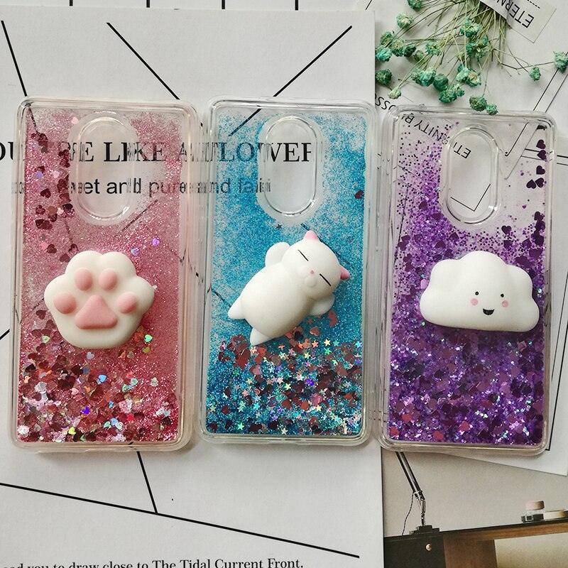 Jolie coque 3D Squishy Cat pour Xiaomi Redmi 5 plus 4X 8A 9A 9C 10T, étui de téléphone de luxe à paillettes pour Redmi Note 5 9 Pro 5A Prime, étui de protection arrière souple en silicone brillant 3D avec paillettes liquides scintillantes et fluides