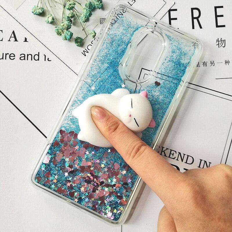 Jolie coque 3D Squishy Cat pour Xiaomi Redmi 5 plus 4X 8A 9A 9C 10T, étui de téléphone de luxe à paillettes pour Redmi Note 5 9 Pro 5A Prime, étui de protection arrière souple en silicone brillant 3D avec paillettes liquides scintillantes et fluides