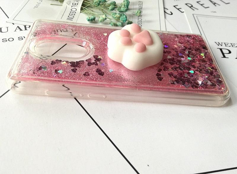 Jolie coque 3D Squishy Cat pour Xiaomi Redmi 5 plus 4X 8A 9A 9C 10T, étui de téléphone de luxe à paillettes pour Redmi Note 5 9 Pro 5A Prime, étui de protection arrière souple en silicone brillant 3D avec paillettes liquides scintillantes et fluides