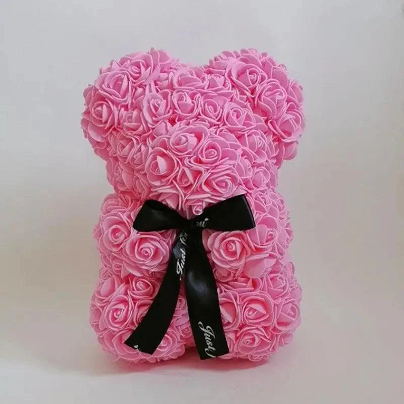 Coffret cadeau d'ours en peluche avec roses artificielles mignonnes pour la décoration intérieure - Cadeaux de Noël, de Saint-Valentin et de mariage