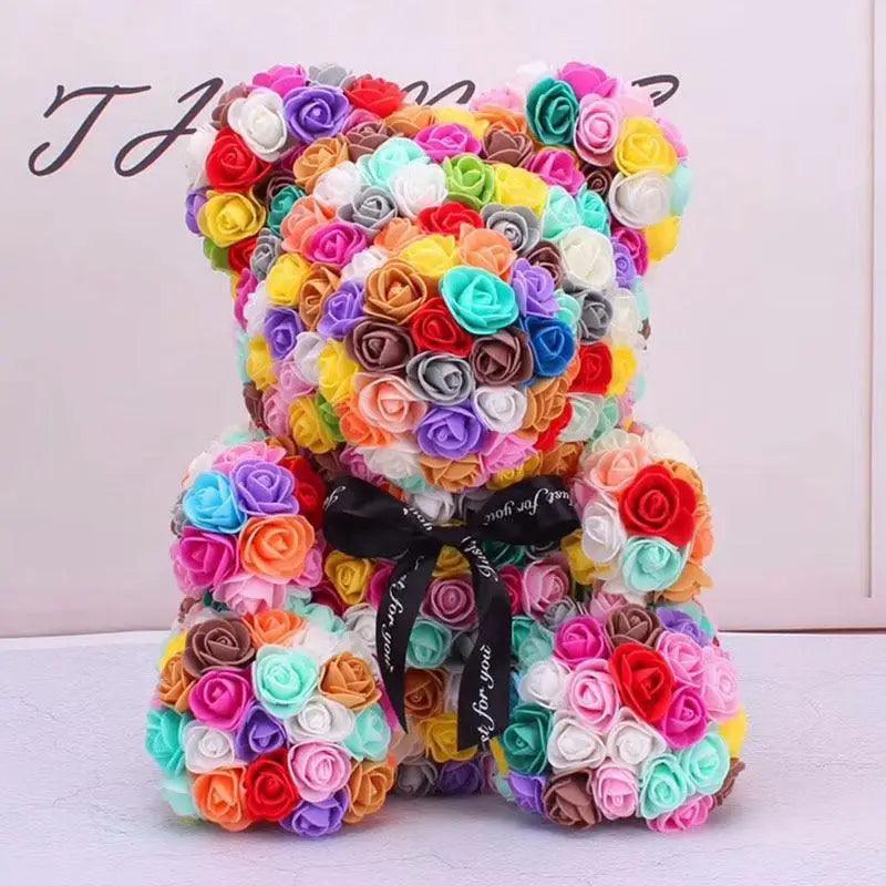Coffret cadeau d'ours en peluche avec roses artificielles mignonnes pour la décoration intérieure - Cadeaux de Noël, de Saint-Valentin et de mariage