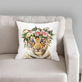 Housse de coussin en coton et lin avec motif d'adorables bébés animaux pour canapé, housses de coussin avec animaux (tigre, lapin, cheval, mouton, ours) avec des fleurs sur la tête, housses de coussin décoratives en velours 45X45CM