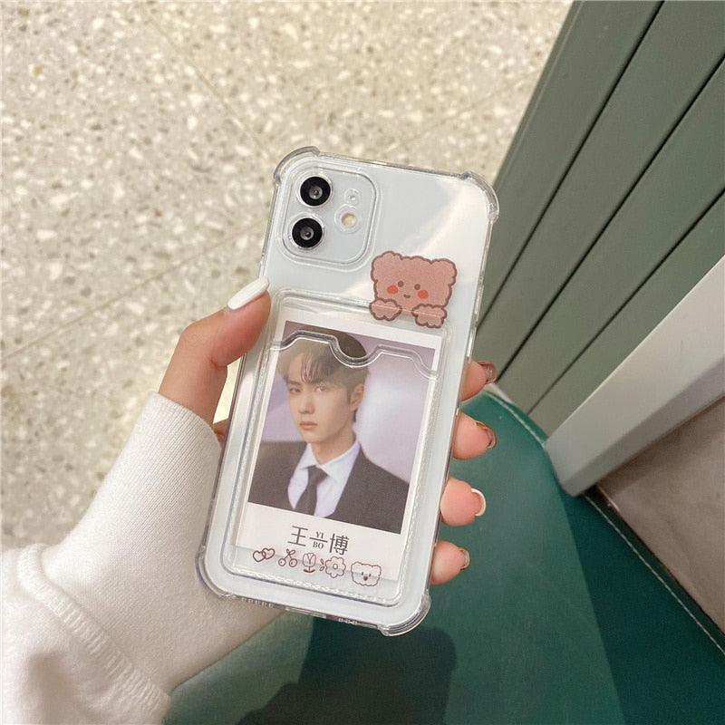 Coque de Téléphone Anti-choc Lapin Dessin Animé Ours Mignon pour iPhone 11 12 13 14 Pro Housse Souple Rigolote Ours Mignon Etui Souple et Mince avec Fente pour Cartes Esthétique Porte-Cartes