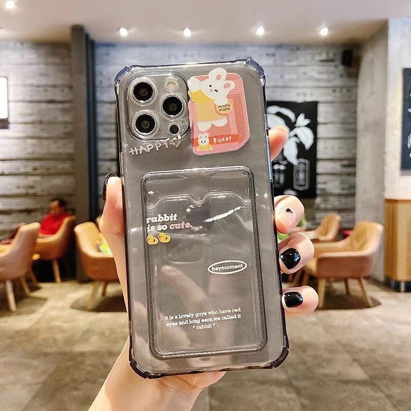 Coque de Téléphone Anti-choc Lapin Dessin Animé Ours Mignon pour iPhone 11 12 13 14 Pro Housse Souple Rigolote Ours Mignon Etui Souple et Mince avec Fente pour Cartes Esthétique Porte-Cartes