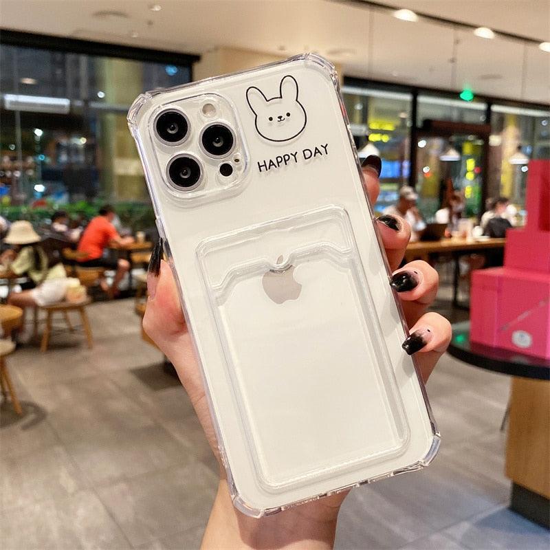 Coque de Téléphone Anti-choc Lapin Dessin Animé Ours Mignon pour iPhone 11 12 13 14 Pro Housse Souple Rigolote Ours Mignon Etui Souple et Mince avec Fente pour Cartes Esthétique Porte-Cartes