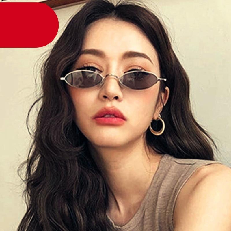 Lunettes de soleil rondes noires mignonnes style rétro, lunettes de soleil femme, petite monture ovale vintage en métal léger pour femme
