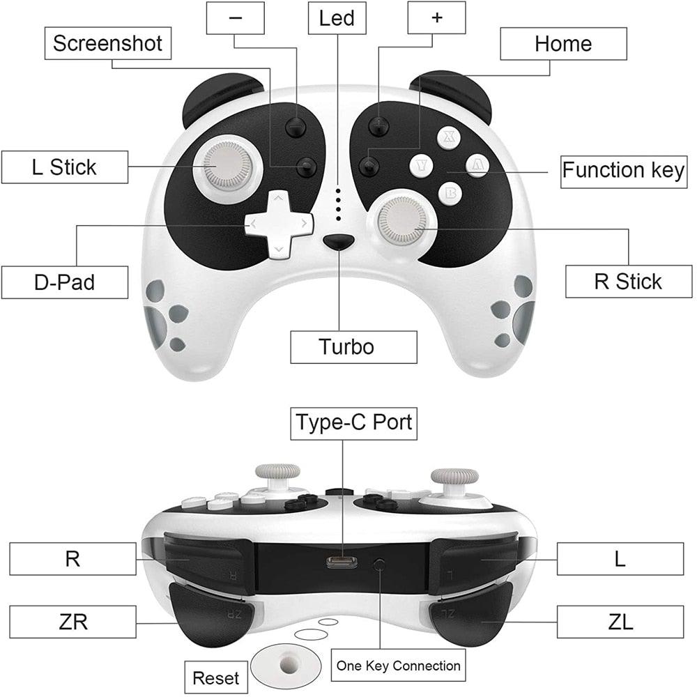 Manette de jeu sans fil Bluetooth Panda noir et blanc mignonne Compatible avec PC portable
