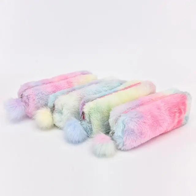 Trousse à crayons pour étudiantes en peluche douce, couleur bonbon mignonne, créative, grande capacité, pochette pour filles