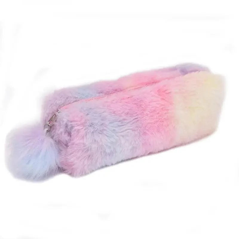 Trousse à crayons pour étudiantes en peluche douce, couleur bonbon mignonne, créative, grande capacité, pochette pour filles