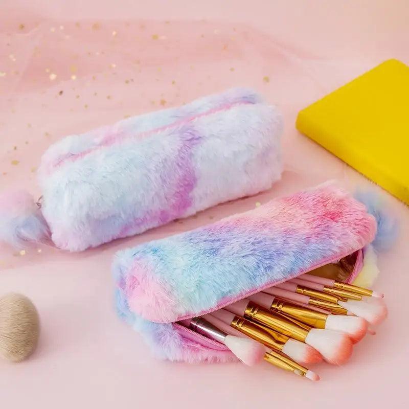 Trousse à crayons pour étudiantes en peluche douce, couleur bonbon mignonne, créative, grande capacité, pochette pour filles