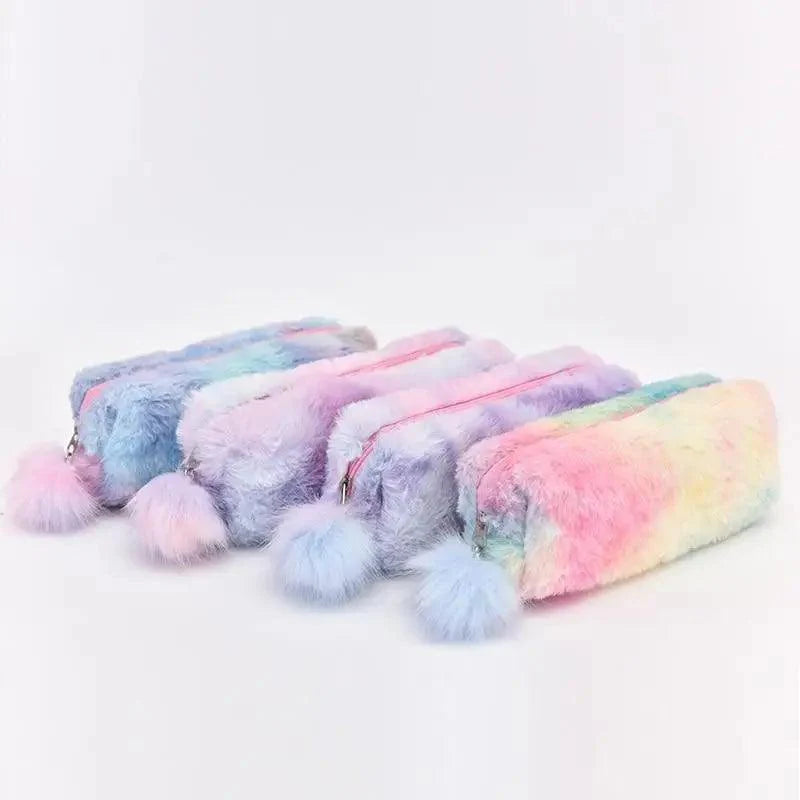 Trousse à crayons pour étudiantes en peluche douce, couleur bonbon mignonne, créative, grande capacité, pochette pour filles