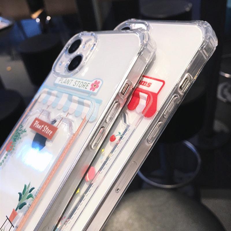Étui de téléphone mignon dessin animé avec porte-cartes pour iPhone 14 Pro Max 13 12 11 X XR XS 7 8 Plus Coque de téléphone transparente antichoc au design unique et amusant