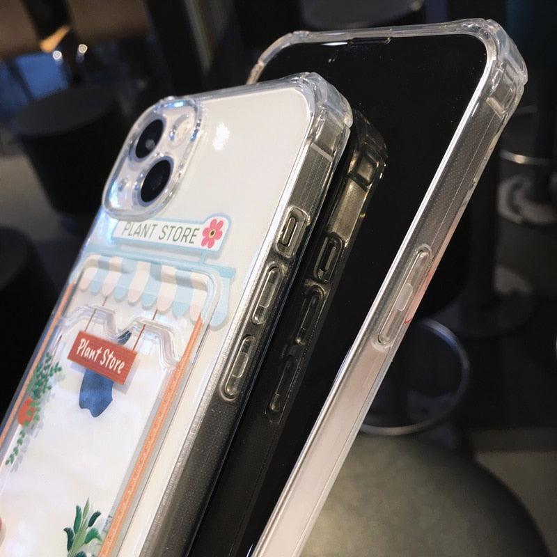 Étui de téléphone mignon dessin animé avec porte-cartes pour iPhone 14 Pro Max 13 12 11 X XR XS 7 8 Plus Coque de téléphone transparente antichoc au design unique et amusant