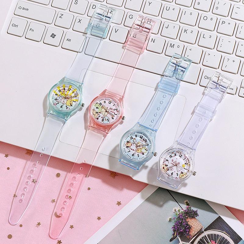 Montre Enfant Mignonne Analogique Bracelet Transparent Nouvelle Mode Petite Montre Légère Fraîche Et Simple Montre Quartz Fille Sport Simple Décontractée Montre-Bracelet À Quartz Pour Femmes Dames Filles