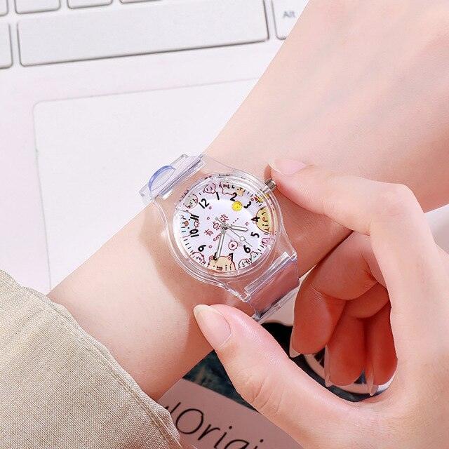 Montre Enfant Mignonne Analogique Bracelet Transparent Nouvelle Mode Petite Montre Légère Fraîche Et Simple Montre Quartz Fille Sport Simple Décontractée Montre-Bracelet À Quartz Pour Femmes Dames Filles