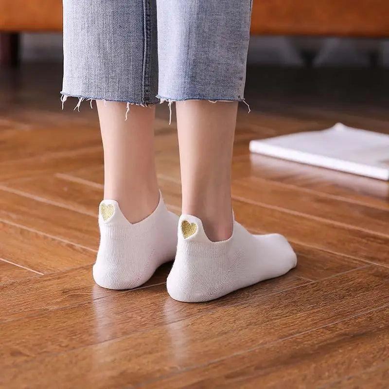 Chaussettes Femme Cœur Mignon Lot de 4 Paires Chaussettes Femme Coton Printemps Mode Filles Décontracté Extérieur