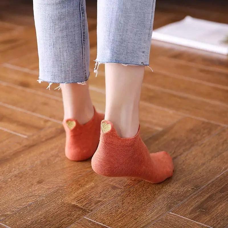 Chaussettes Femme Cœur Mignon Lot de 4 Paires Chaussettes Femme Coton Printemps Mode Filles Décontracté Extérieur