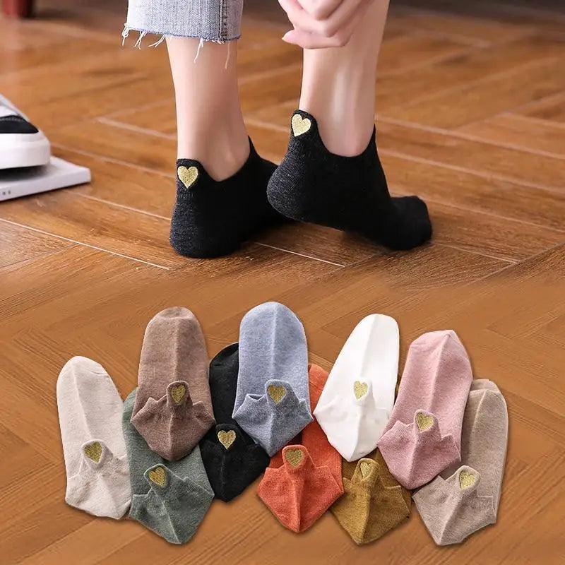 Chaussettes Femme Cœur Mignon Lot de 4 Paires Chaussettes Femme Coton Printemps Mode Filles Décontracté Extérieur