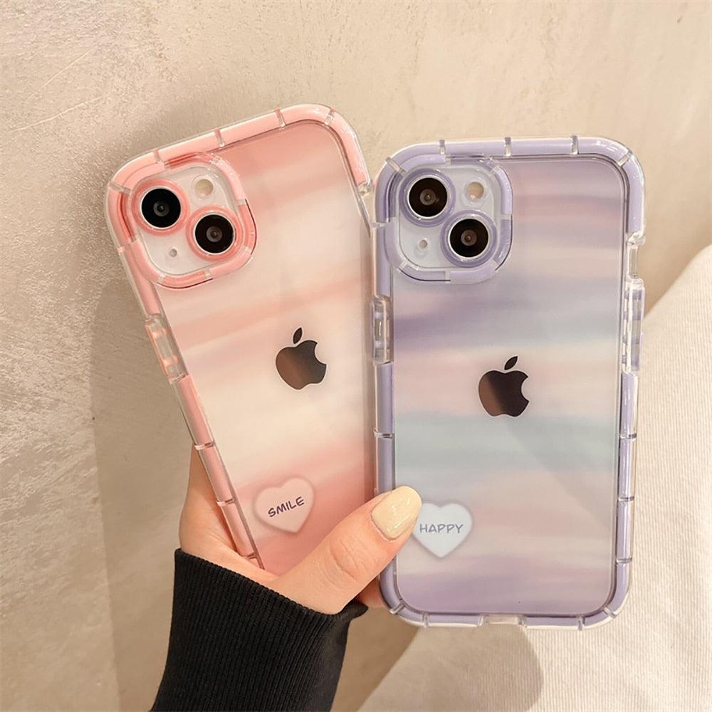 Mignon Cœur d'amour Housse de téléphone transparente antichoc douce pour iPhone 12 13 Pro Max Étui de protection arrière en silicone Mignon petit motif latéral pour femmes et filles Housse de protection antichoc en silicone souple