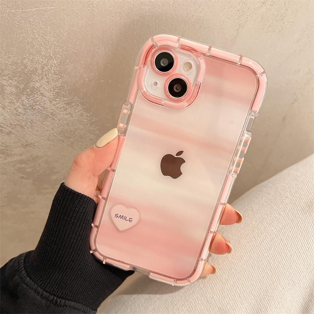 Mignon Cœur d'amour Housse de téléphone transparente antichoc douce pour iPhone 12 13 Pro Max Étui de protection arrière en silicone Mignon petit motif latéral pour femmes et filles Housse de protection antichoc en silicone souple