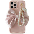Mignonne Coque de Téléphone Élegante Anti-chute en Perles et Nœud 3D pour iPhone 11 12 13 Pro Max 7 8 Plus Xr X Xs Se, Coque de Téléphone Idéale avec Chaîne de Perles et Nœud pour iPhone