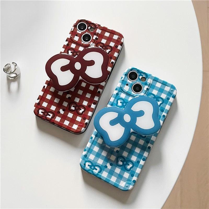 Mignonne Coque de Téléphone Élegante Anti-chute en Perles et Nœud 3D pour iPhone 11 12 13 Pro Max 7 8 Plus Xr X Xs Se, Coque de Téléphone Idéale avec Chaîne de Perles et Nœud pour iPhone